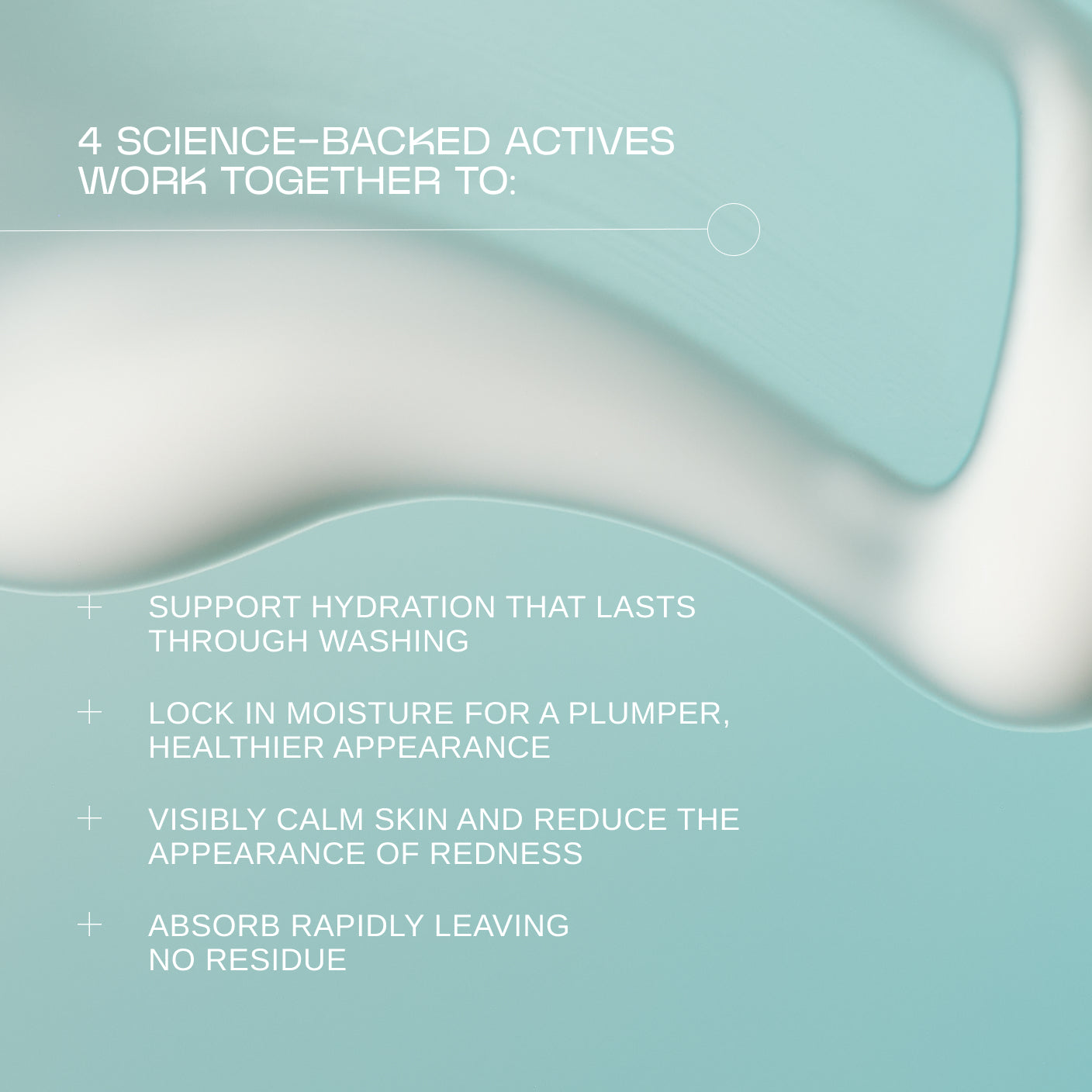 Text detailing science-backed actives for skincare product on a light blue and gray gradient background