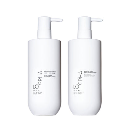 LOoPHA Broadleaf Forest Hand + Body Wash and LOoPHA Broadleaf Forest Hand + Body Water Cream bottles
