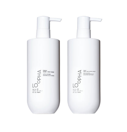 LOoPHA Chalk Hand + Body Wash and LOoPHA Chalk Hand + Body Water Cream bottles